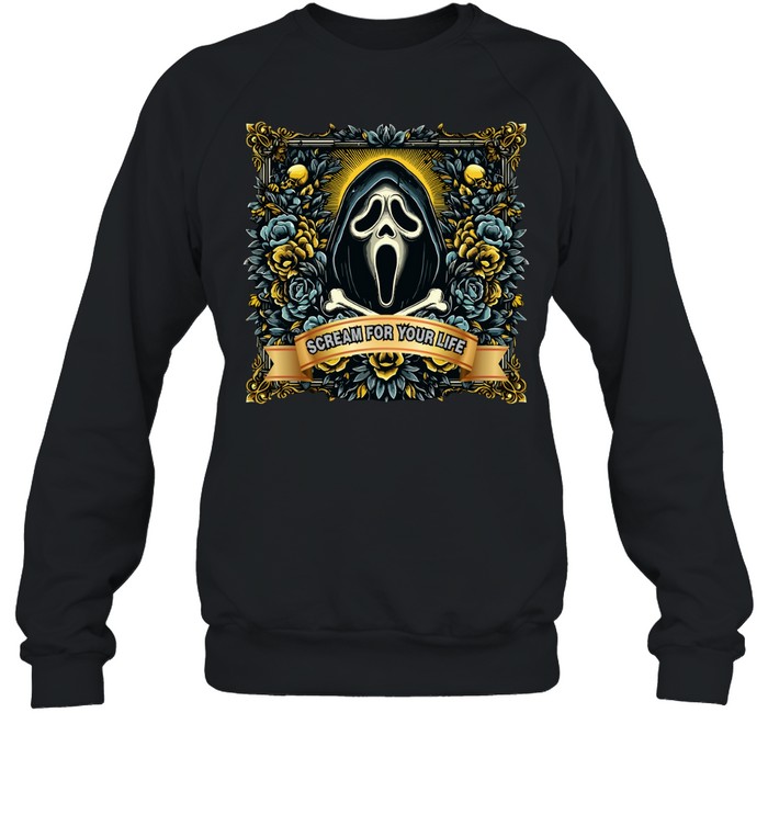 Scream For Your Life Ghostface Floral Gothic Halloween Graphic T- Unisex Sweatshirt Scream For Your Life Ghostface Floral Gothic Halloween Graphic T- Unisex Sweatshirt