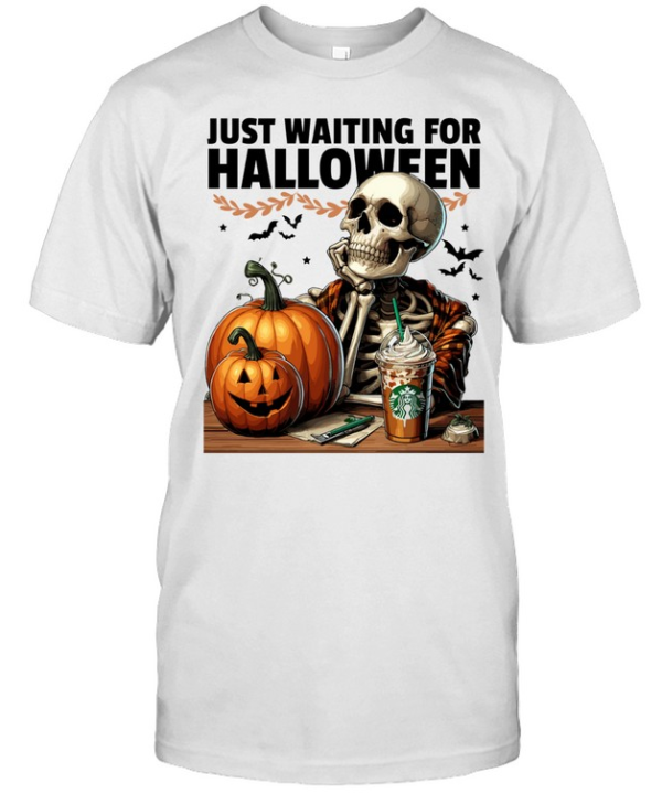 Skeleton Drinking Iced Coffee Pumpkins Fall Halloween T- Classic Men's T-shirt
