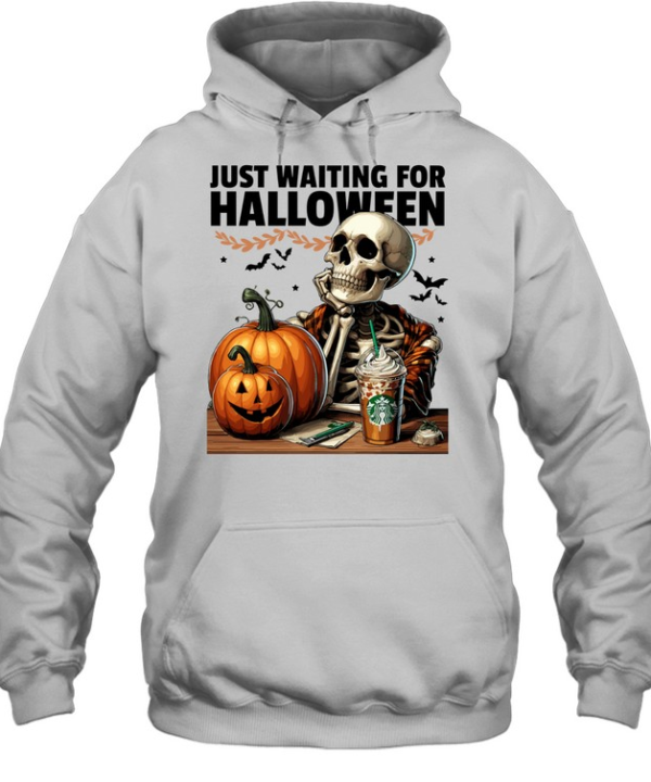 Skeleton Drinking Iced Coffee Pumpkins Fall Halloween T- Unisex Hoodie