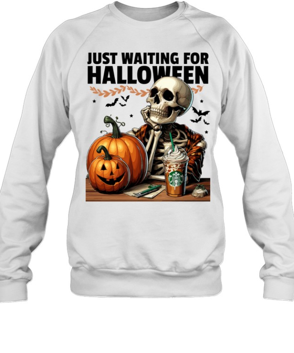 Skeleton Drinking Iced Coffee Pumpkins Fall Halloween T- Unisex Sweatshirt