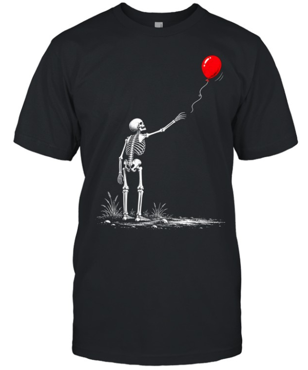 Skeleton Watching Lost Arm Red Balloon Aesthetic Halloween  Classic Men's T-shirt