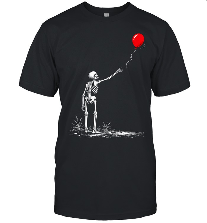 Skeleton Watching Lost Arm Red Balloon Aesthetic Halloween Classic Men's T-shirt Skeleton Watching Lost Arm Red Balloon Aesthetic Halloween Classic Men's T-shirt