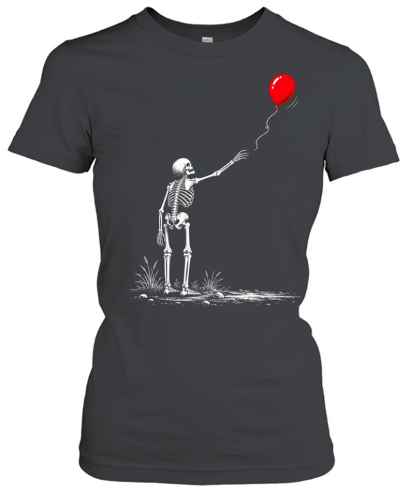 Skeleton Watching Lost Arm Red Balloon Aesthetic Halloween  Classic Women's T-shirt