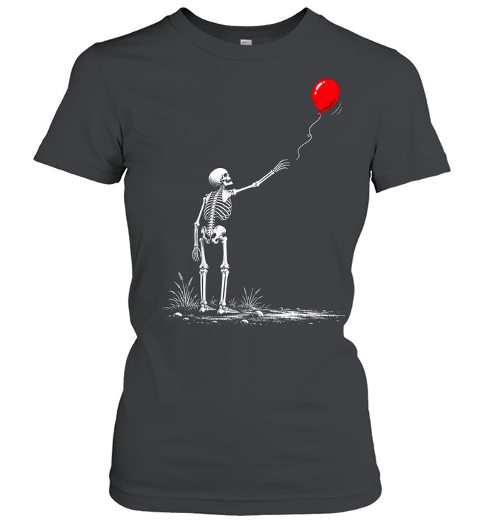 Skeleton Watching Lost Arm Red Balloon Aesthetic Halloween Classic Women's T-shirt