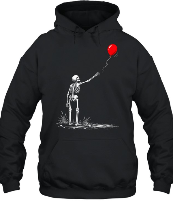 Skeleton Watching Lost Arm Red Balloon Aesthetic Halloween Unisex Hoodie