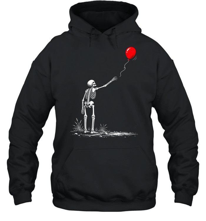 Skeleton Watching Lost Arm Red Balloon Aesthetic Halloween Unisex Hoodie Skeleton Watching Lost Arm Red Balloon Aesthetic Halloween Unisex Hoodie