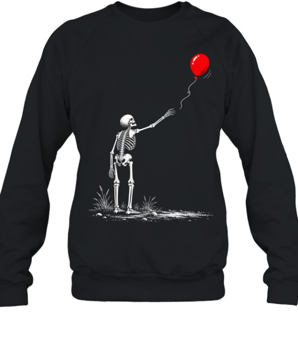 Skeleton Watching Lost Arm Red Balloon Aesthetic Halloween Unisex Sweatshirt