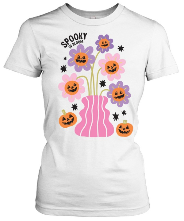 Spooky In Bloom Retro Daisy Pumpkin Vase Halloween T- Classic Women's T-shirt