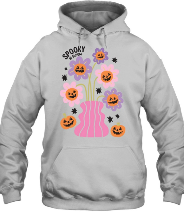 Spooky In Bloom Retro Daisy Pumpkin Vase Halloween T- Unisex Hoodie