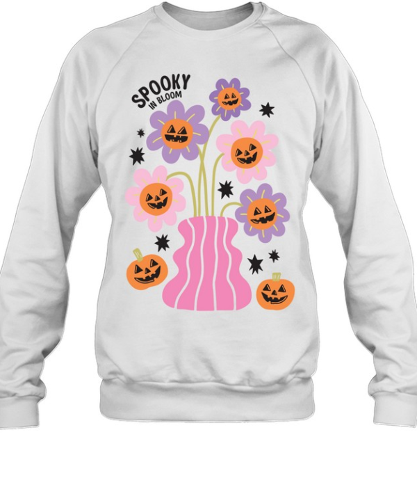 Spooky In Bloom Retro Daisy Pumpkin Vase Halloween T- Unisex Sweatshirt