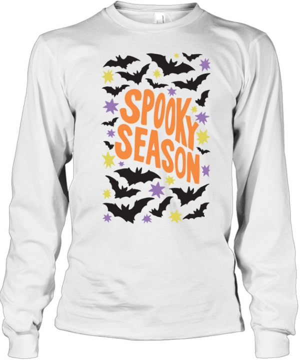 Spooky Season Flying Bats Stars Halloween T- Long Sleeved T-shirt