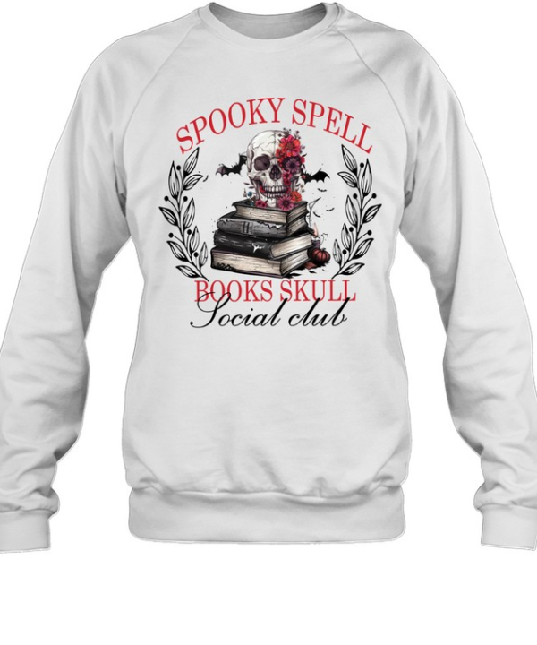 Spooky Spell Books Skull Floral Stack of Books Halloween T- Unisex Sweatshirt