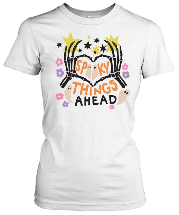 Spooky Things Ahead Skeleton Heart Hands Cute Ghost Halloween T- Classic Women's T-shirt