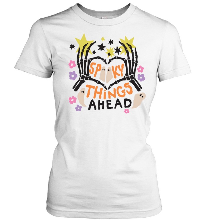Spooky Things Ahead Skeleton Heart Hands Cute Ghost Halloween T- Classic Women's T-shirt
