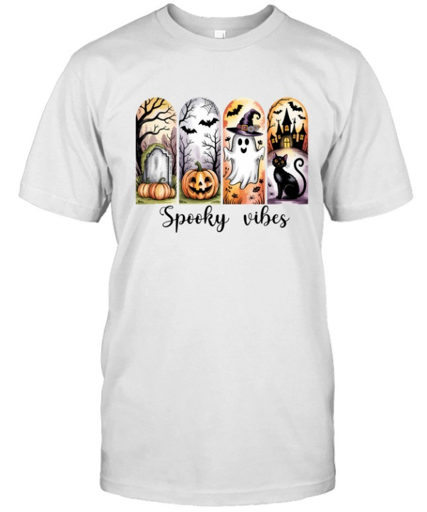 Spooky Vibes Cute Ghost Black Cat Pumpkin Graveyard Halloween T- Classic Men's T-shirt