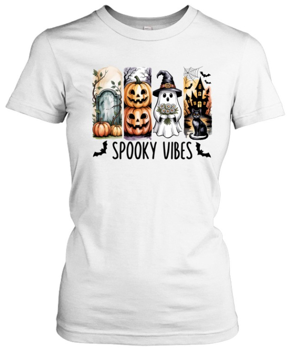 Spooky Vibes Cute Ghost Pumpkin Black Cat Haunted House Halloween T- Classic Women's T-shirt
