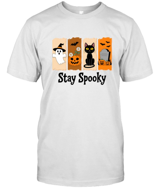 Stay Spooky Cute Ghost Black Cat Pumpkin Graveyard Halloween T- Classic Men's T-shirt
