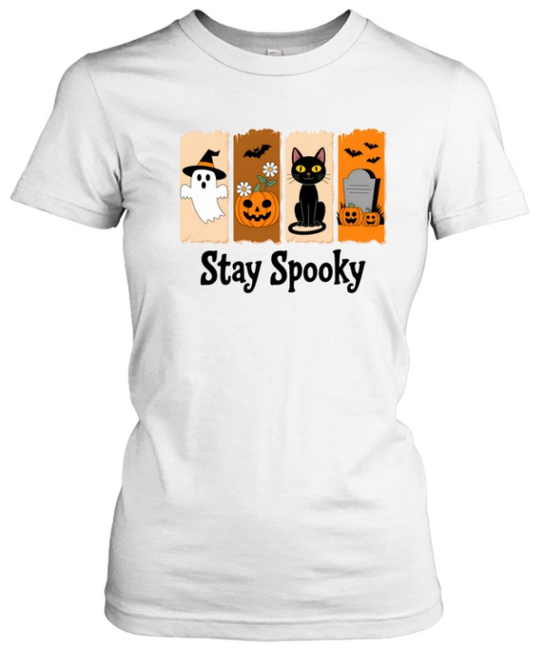 Stay Spooky Cute Ghost Black Cat Pumpkin Graveyard Halloween T- Classic Women's T-shirt