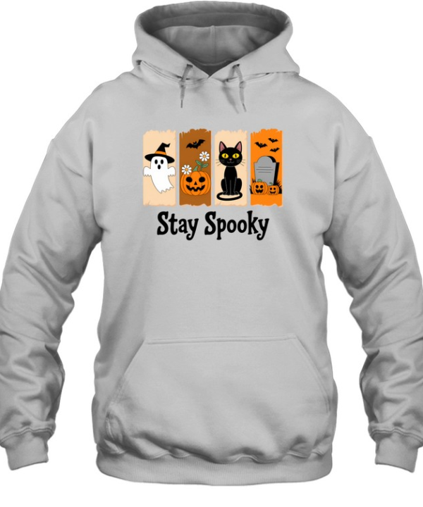 Stay Spooky Cute Ghost Black Cat Pumpkin Graveyard Halloween T- Unisex Hoodie