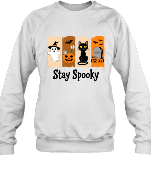 Stay Spooky Cute Ghost Black Cat Pumpkin Graveyard Halloween T- Unisex Sweatshirt