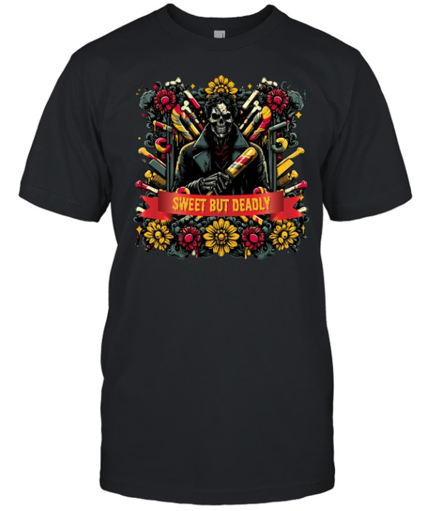 Sweet But Deadly Skeleton Horror Floral Halloween Graphic T- Classic Men's T-shirt