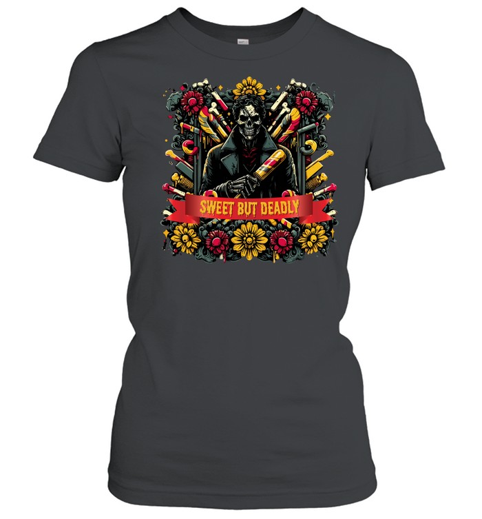 Sweet But Deadly Skeleton Horror Floral Halloween Graphic T- Classic Women's T-shirt