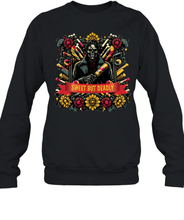 Sweet But Deadly Skeleton Horror Floral Halloween Graphic T- Unisex Sweatshirt