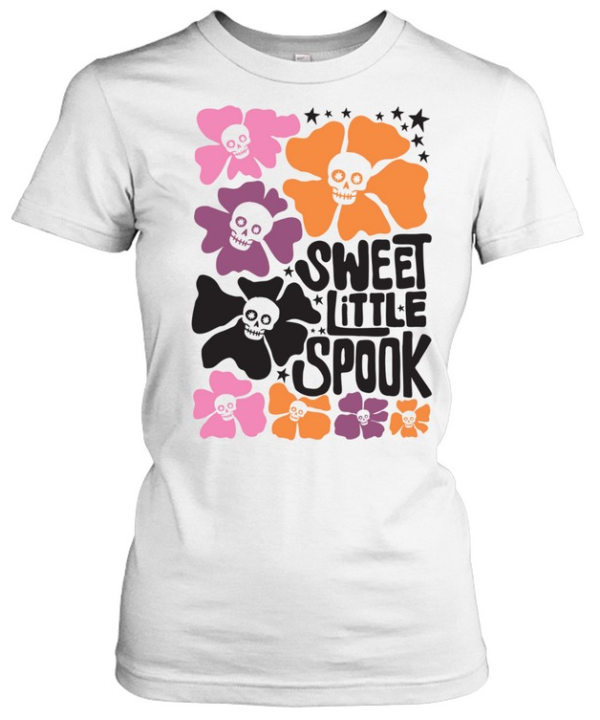 Sweet Little Spook Retro Floral Skull Flowers Halloween T- Classic Women's T-shirt