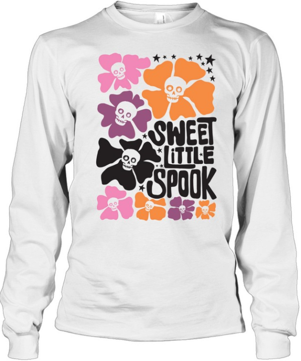 Sweet Little Spook Retro Floral Skull Flowers Halloween T- Long Sleeved T-shirt