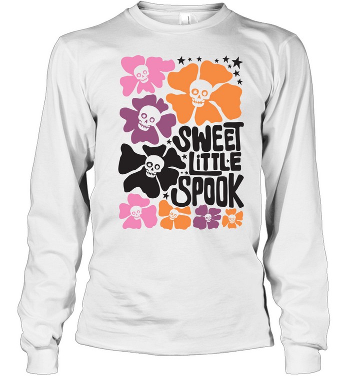 Sweet Little Spook Retro Floral Skull Flowers Halloween T- Long Sleeved T-shirt