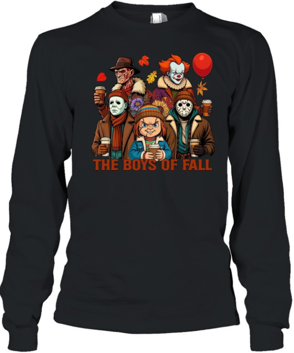 The Boys Of Fall Horror Slasher Squad Drinking Coffee Halloween  Long Sleeved T-shirt