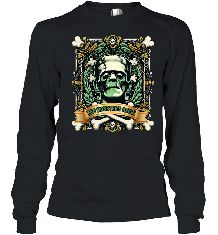 The Monster's Reign Frankenstein Halloween Horror Graphic T- Long Sleeved T-shirt