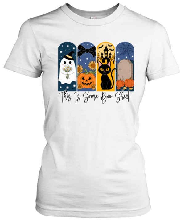 This Is Some Boo Sheet Cute Ghost Black Cat Pumpkin Halloween T- Classic Women's T-shirt