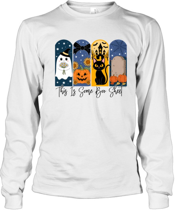 This Is Some Boo Sheet Cute Ghost Black Cat Pumpkin Halloween T- Long Sleeved T-shirt