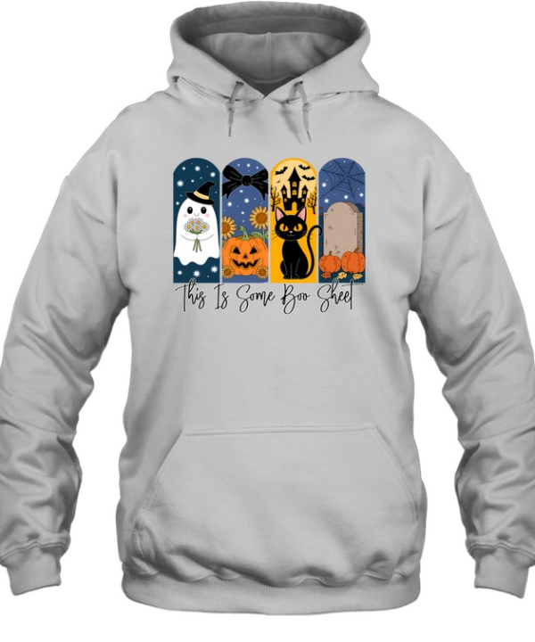 This Is Some Boo Sheet Cute Ghost Black Cat Pumpkin Halloween T- Unisex Hoodie