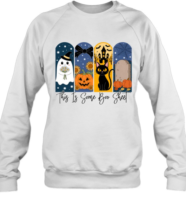 This Is Some Boo Sheet Cute Ghost Black Cat Pumpkin Halloween T- Unisex Sweatshirt