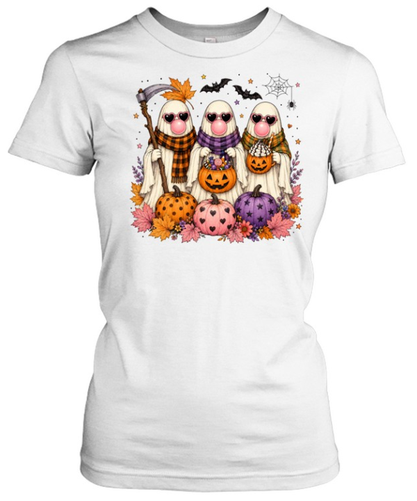 Three Cute Ghosts Bubblegum Pumpkin Spice Halloween T- Classic Women's T-shirt