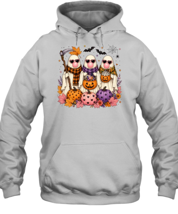 Three Cute Ghosts Bubblegum Pumpkin Spice Halloween T- Unisex Hoodie