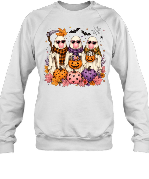 Three Cute Ghosts Bubblegum Pumpkin Spice Halloween T- Unisex Sweatshirt