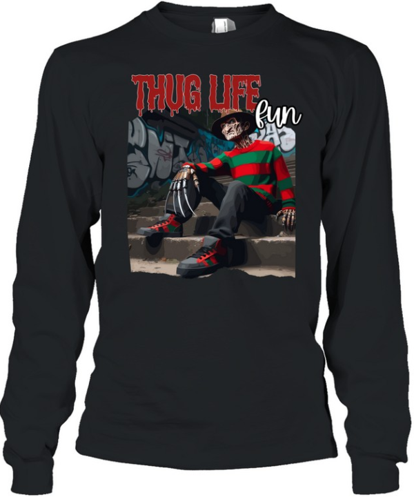 Thug Life Freddy Krueger Streetwear Drip Horror Slasher Long Sleeved T-shirt