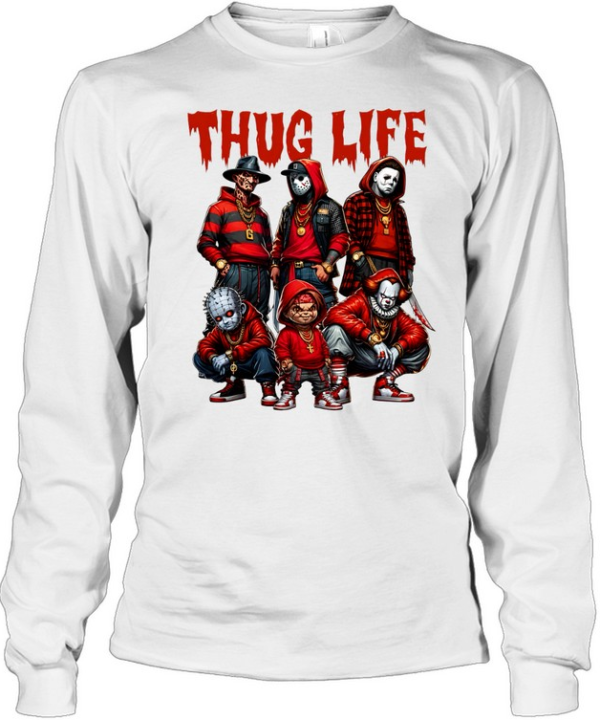Thug Life Horror Slasher Squad Hip Hop Streetwear Halloween  Long Sleeved T-shirt