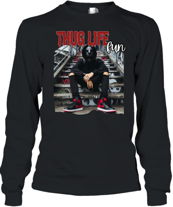 Thug Life Jason Voorhees Hockey Mask Streetwear Drip Horror Long Sleeved T-shirt