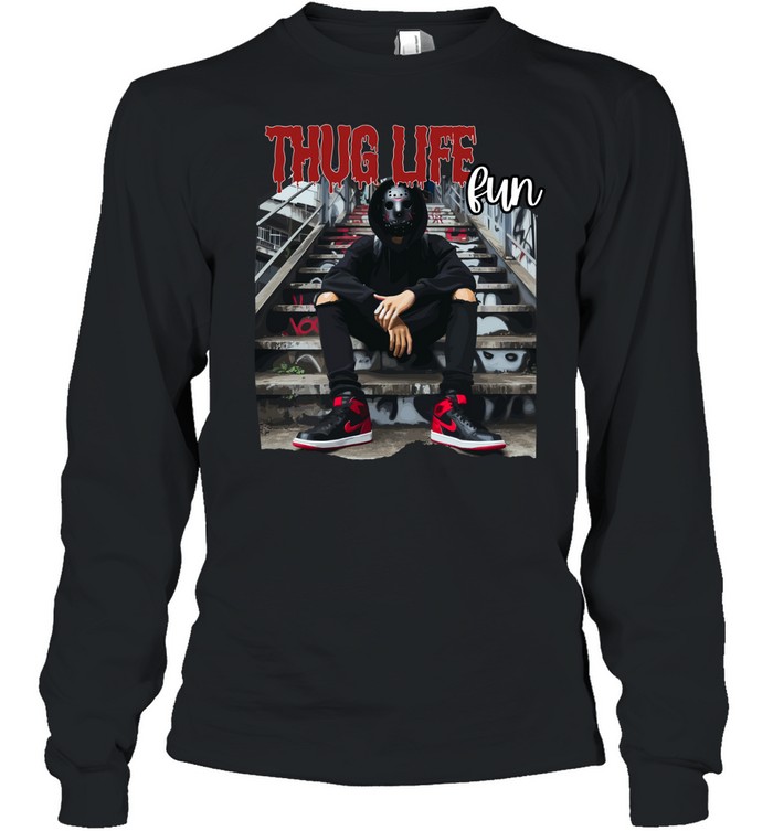 Thug Life Jason Voorhees Hockey Mask Streetwear Drip Horror Long Sleeved T-shirt