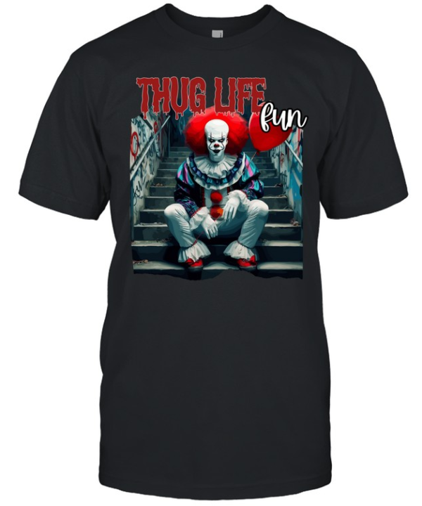 Thug Life Pennywise Red Balloon Streetwear Drip Horror Clown Graphic  Classic Men's T-shirt