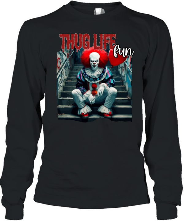 Thug Life Pennywise Red Balloon Streetwear Drip Horror Clown Graphic Long Sleeved T-shirt