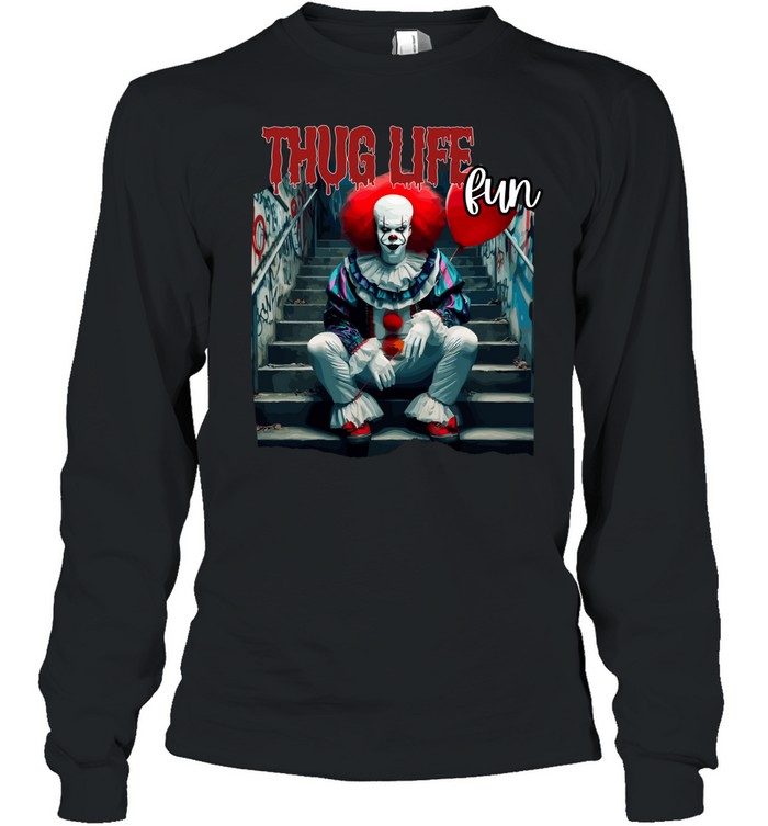 Thug Life Pennywise Red Balloon Streetwear Drip Horror Clown Graphic Long Sleeved T-shirt