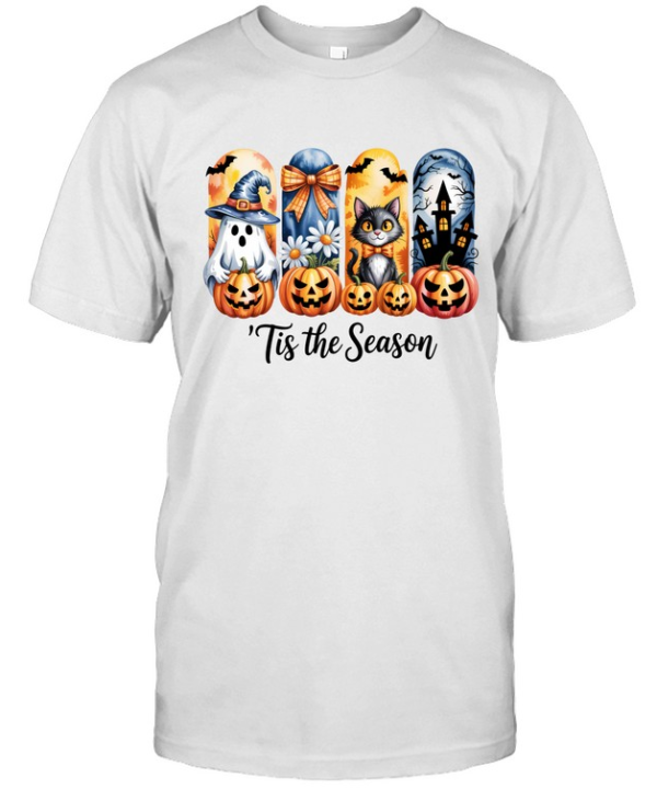 Tis The Season Cute Ghost Black Cat Pumpkin Halloween T- Classic Men's T-shirt