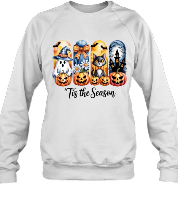 Tis The Season Cute Ghost Black Cat Pumpkin Halloween T- Unisex Sweatshirt