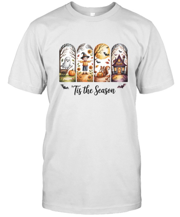 Tis The Season Cute Ghost Scarecrow Squirrel Haunted House Halloween T- Classic Men's T-shirt