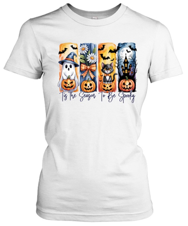 Tis The Season To Be Spooky Cute Ghost Black Cat Pumpkin Halloween T- Classic Women's T-shirt
